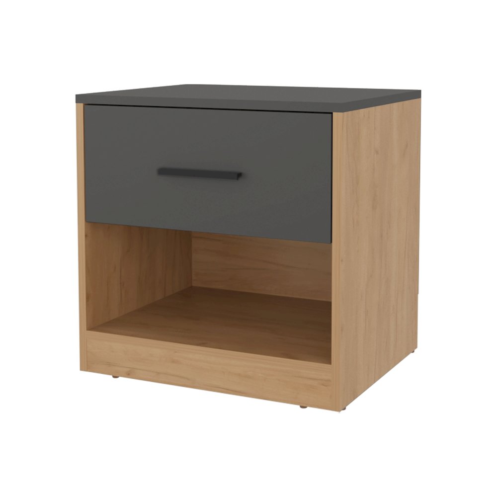 Solomon Nightstand with a Drawer, Natural Oak and Matt Grey. Picture 1