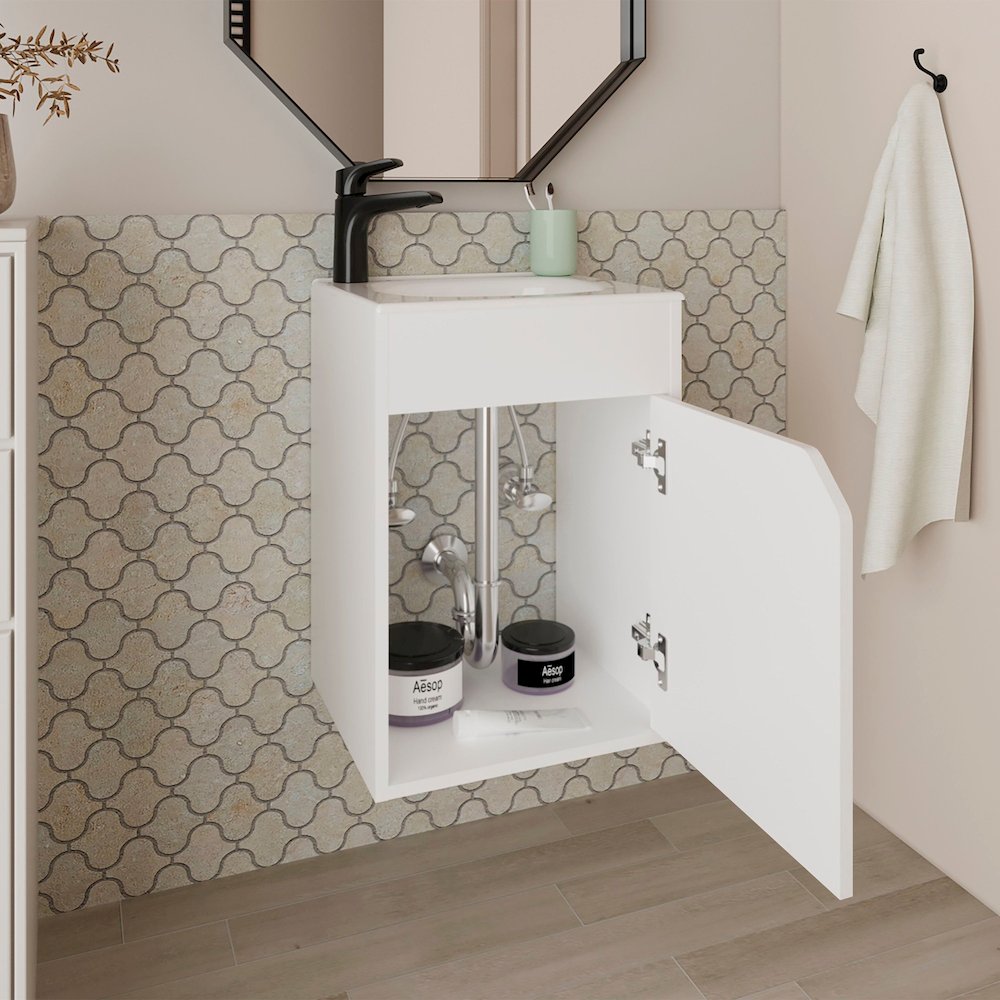 Nelson Bathroom Floating Vanity with a Door, White. Picture 3