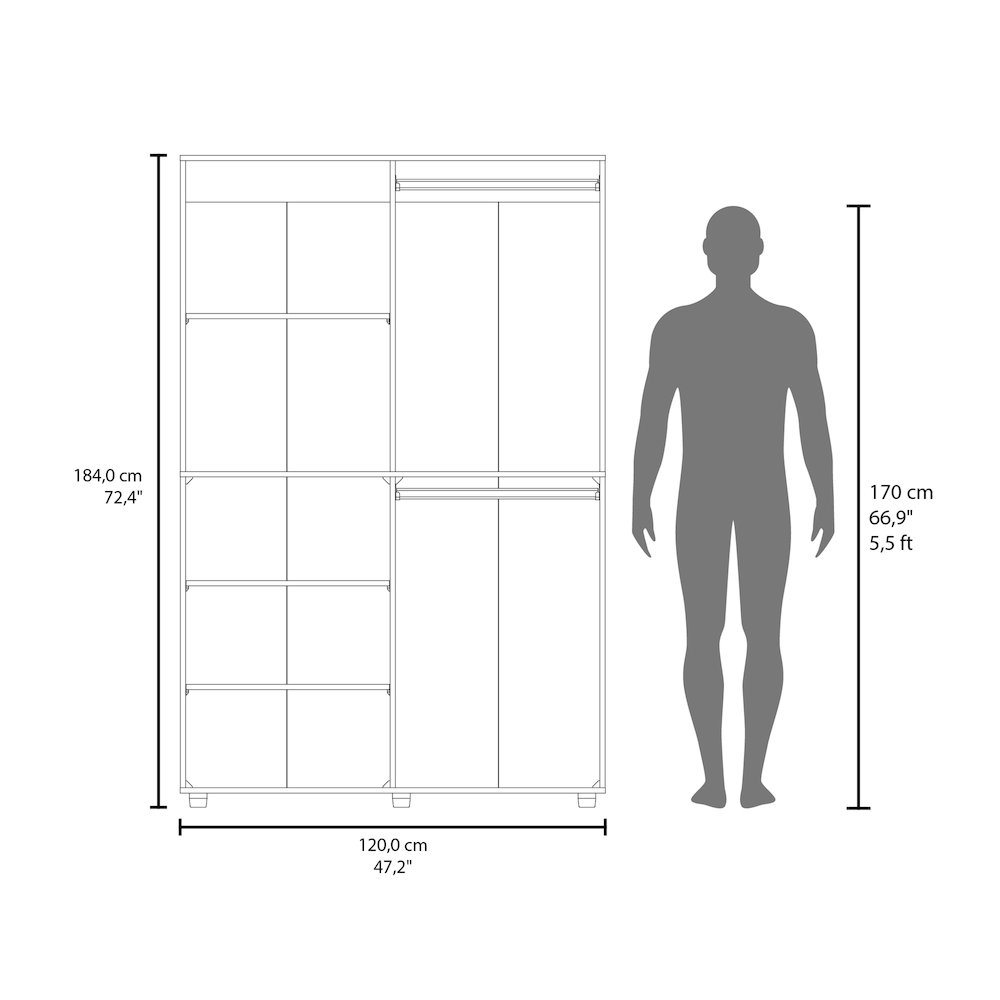 Ollie 2-Door Wardrobe with Open Storage,White. Picture 7