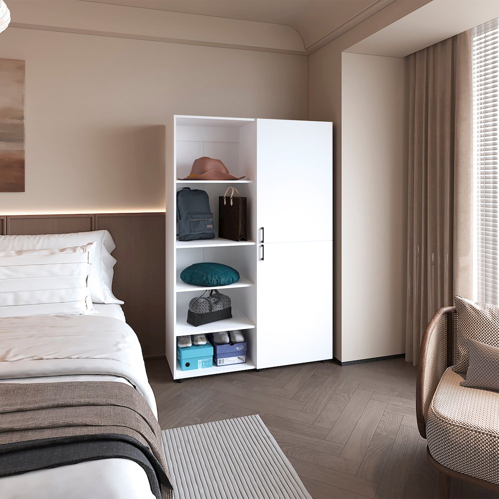 Ollie 2-Door Wardrobe with Open Storage,White. Picture 8
