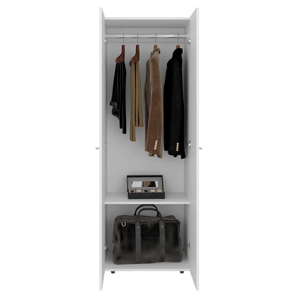 Basin  2-Door Tall Wardrobe Cabinet 66.9"H,  Bedroom, White. Picture 4