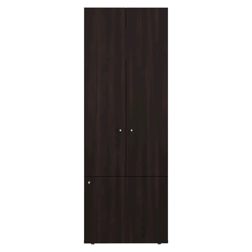 3-Door Wardrobe Cabinet 4 Shelves–Freestanding Storage Armoire, Stained Walnut. Picture 1
