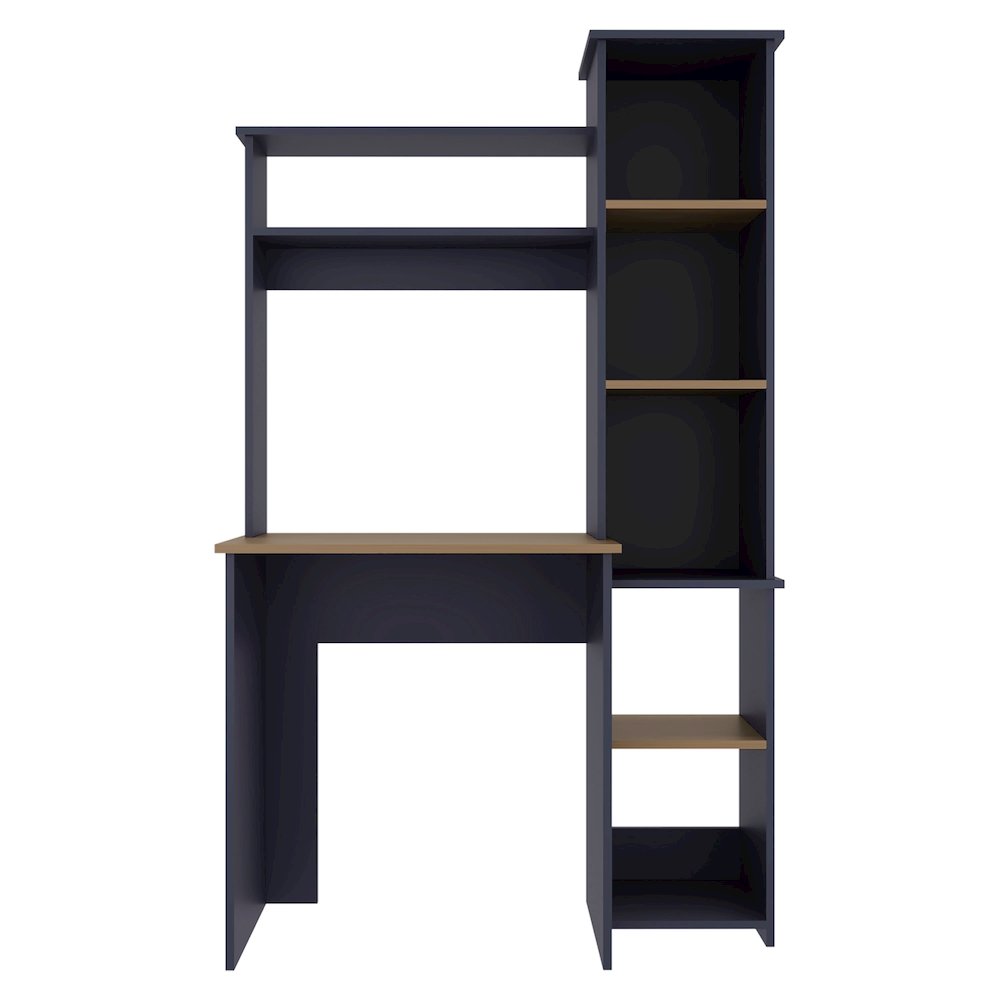 Computer Desk with Hutch and Side Bookshelf, Kronos Blue and Natural Oak. Picture 1