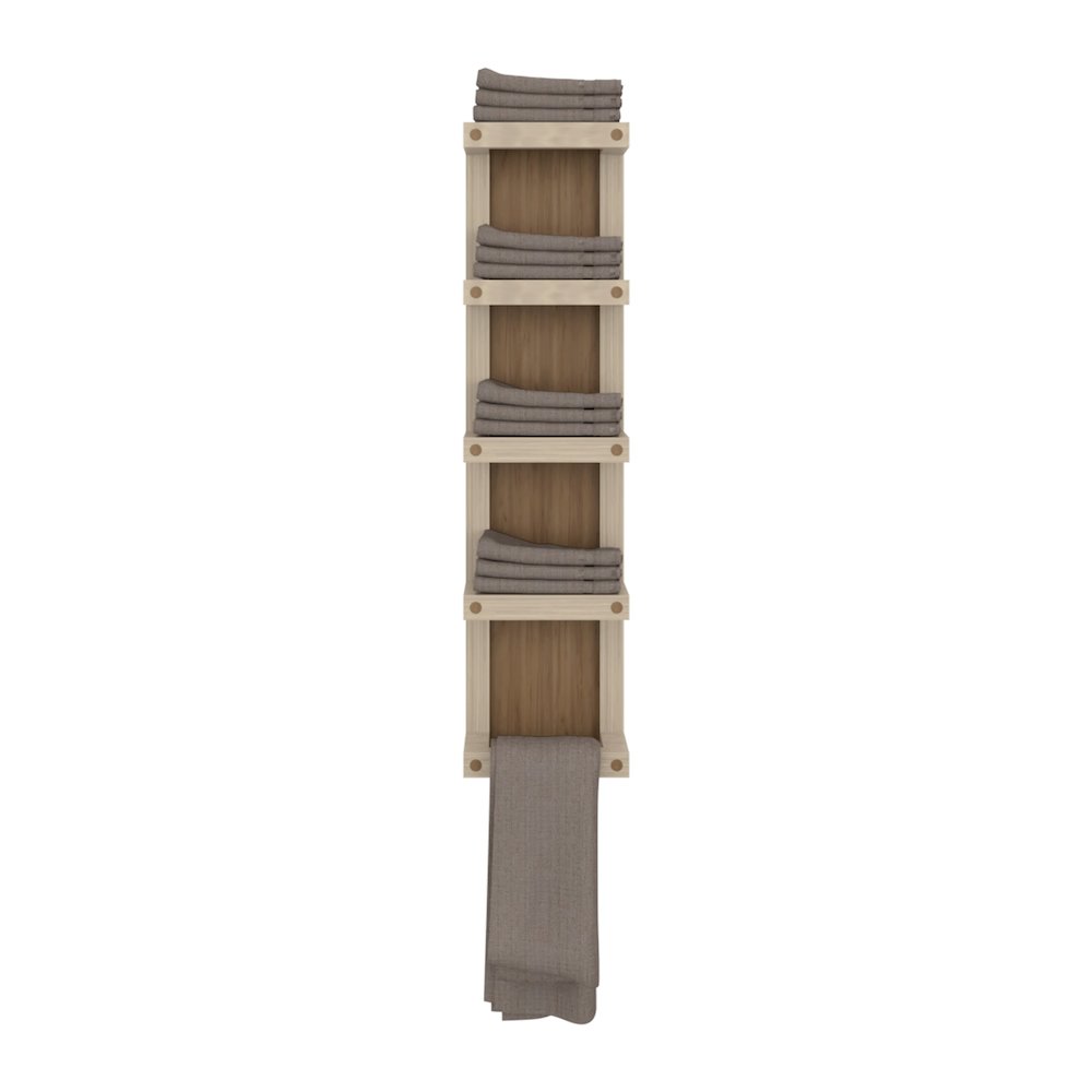 5-Tier Wall Towel Rack, Slim Vertical Organizer with Shelves, Natural Oak. Picture 2
