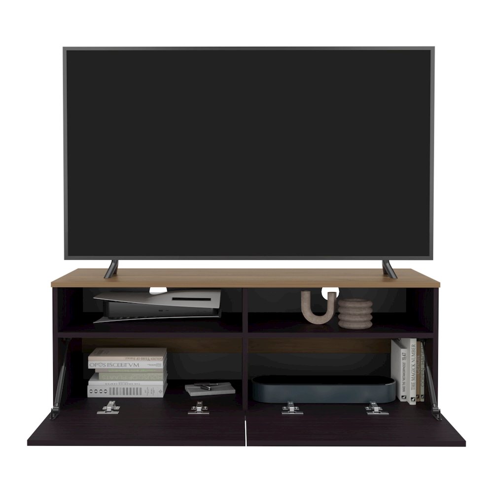 Mescal Tv Stand Multistorage with a Door and Open Storage,Wenge and Natural Oak. Picture 5