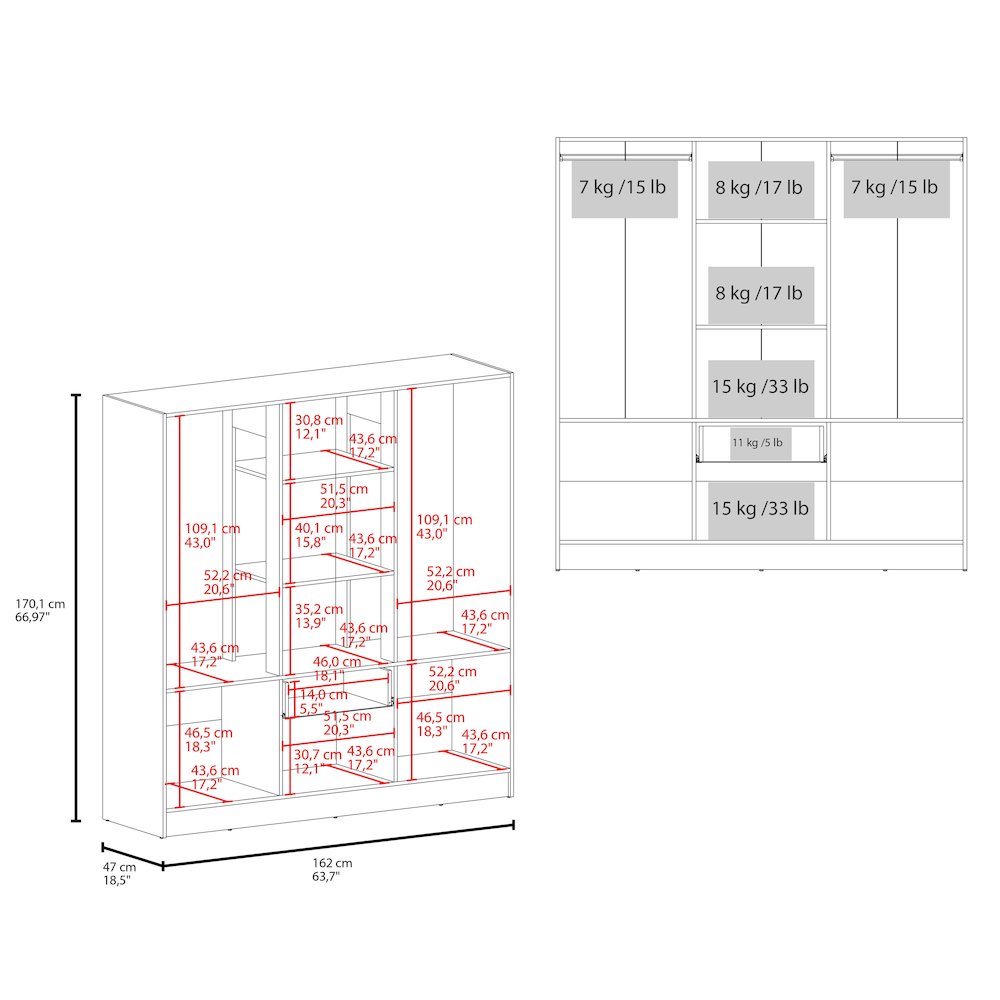 Olin 4-Door Wardrobe with Shelves and Drawer, Multistorage.. Picture 2