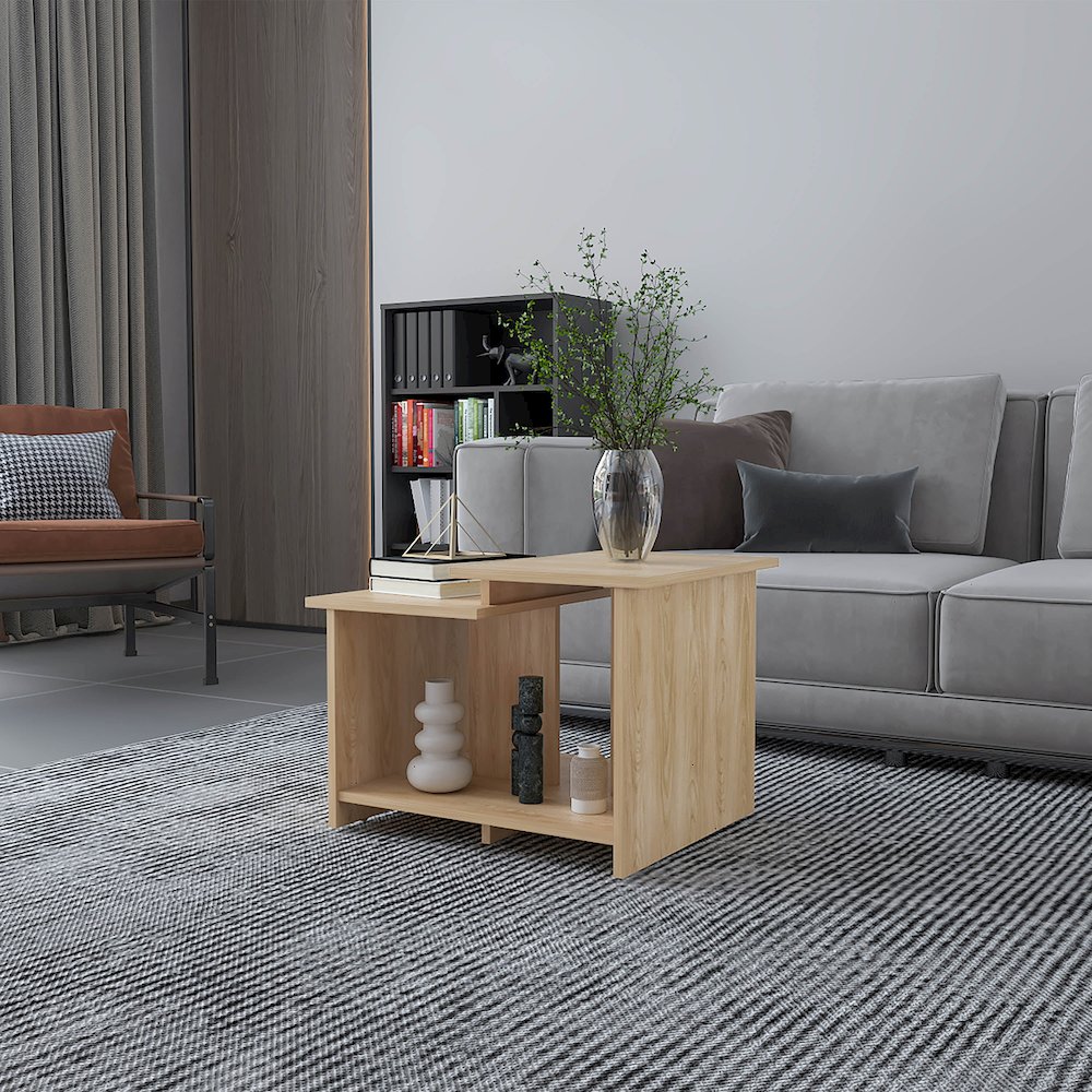 Naco Coffee Table with Open Storage, Melamine Finish, Natural Oak. Picture 3