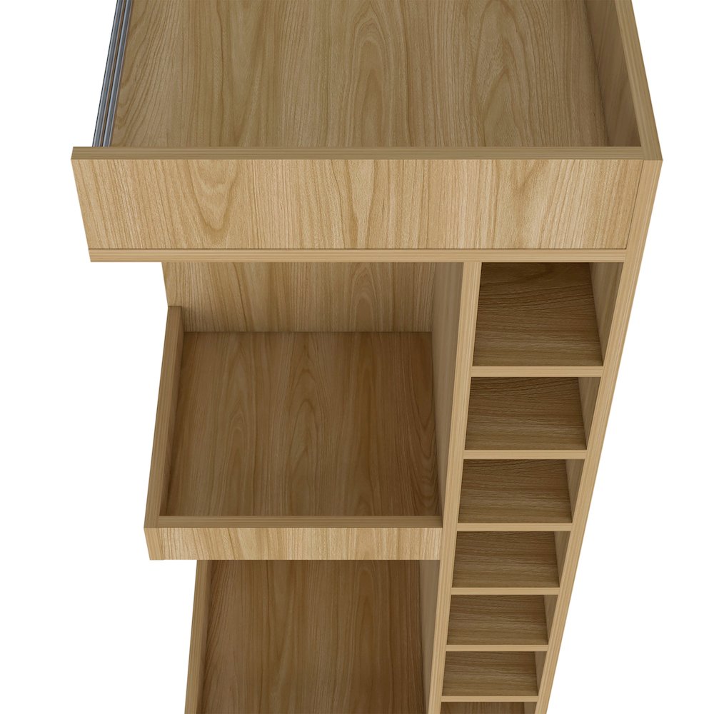 Lamer Corner Bar Cabinet with Wine Rack and Open Shelf, Natural Oak. Picture 5