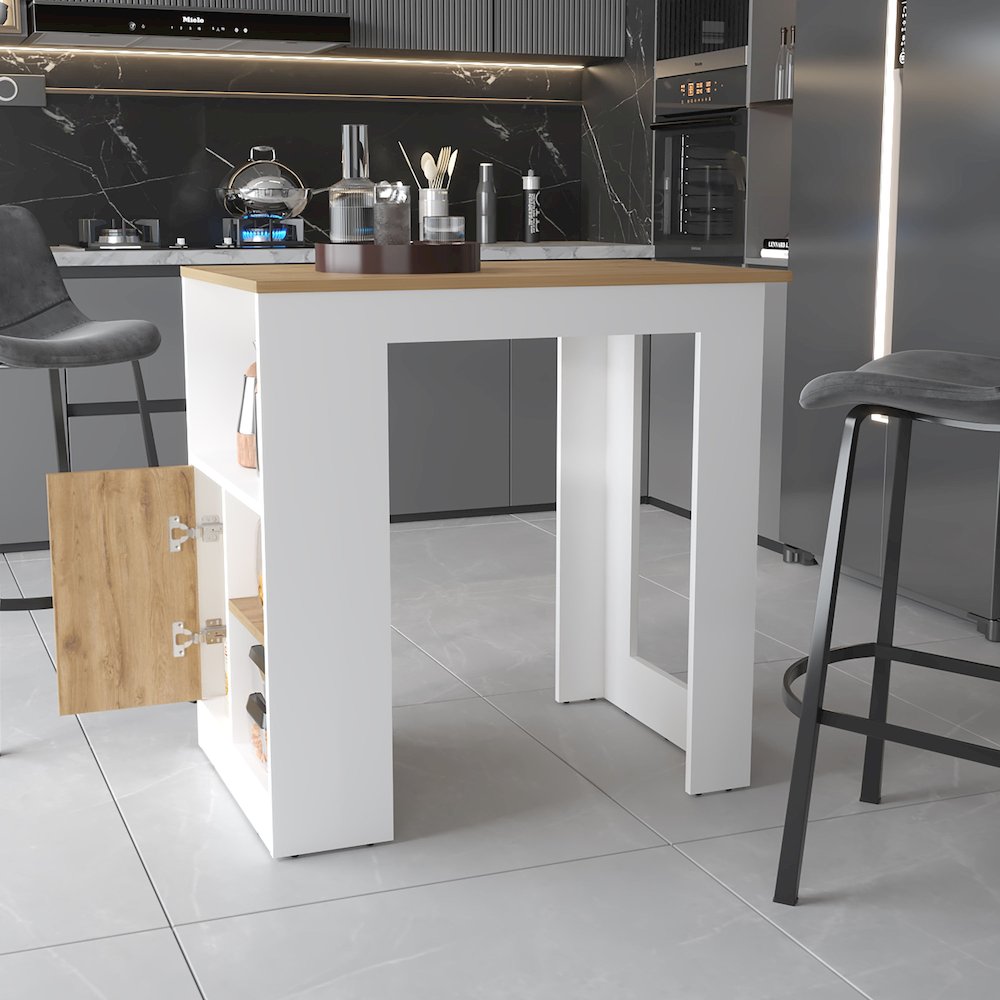 Culver Kitchen Island with Storage Shelves and Single Door Cabinet. Picture 8