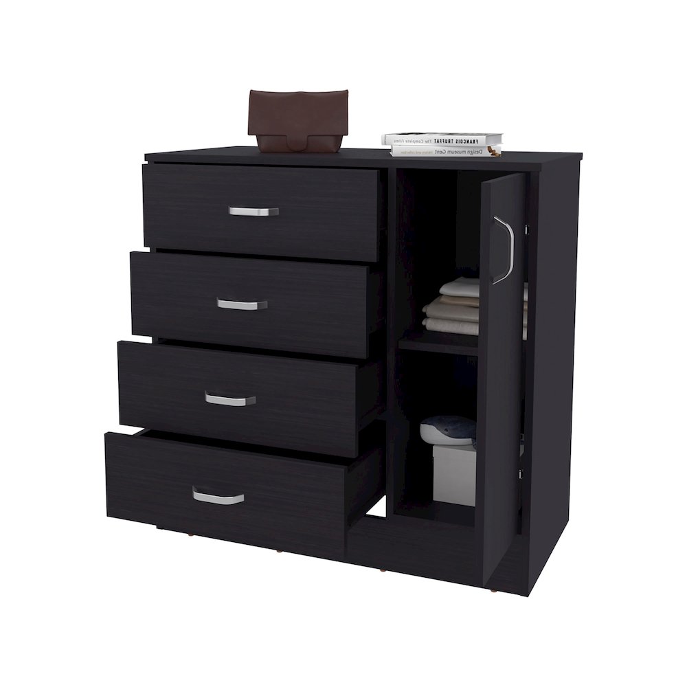 4-Drawer Dresser with Side Cabinet, Freestanding Storage Organizer, Wenge. Picture 5