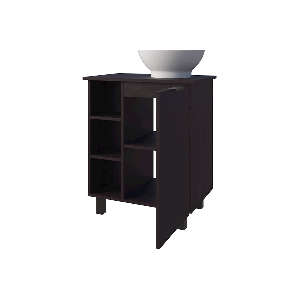Pinal Bathroom Vanity, Single Door, 8 Storage Shelves (6 Open + 2 Closed) Wengue. Picture 6