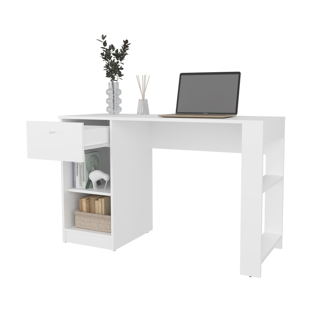 Sun City Computer Desk with a Drawer and Open Storage, White. Picture 6