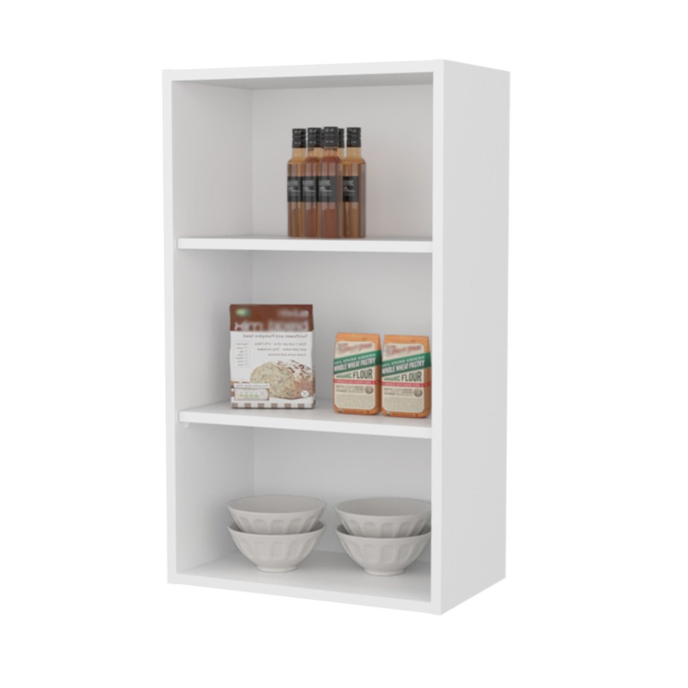 Guadalupe Wall Cabinet in Melamine with Open Storage, White. Picture 3