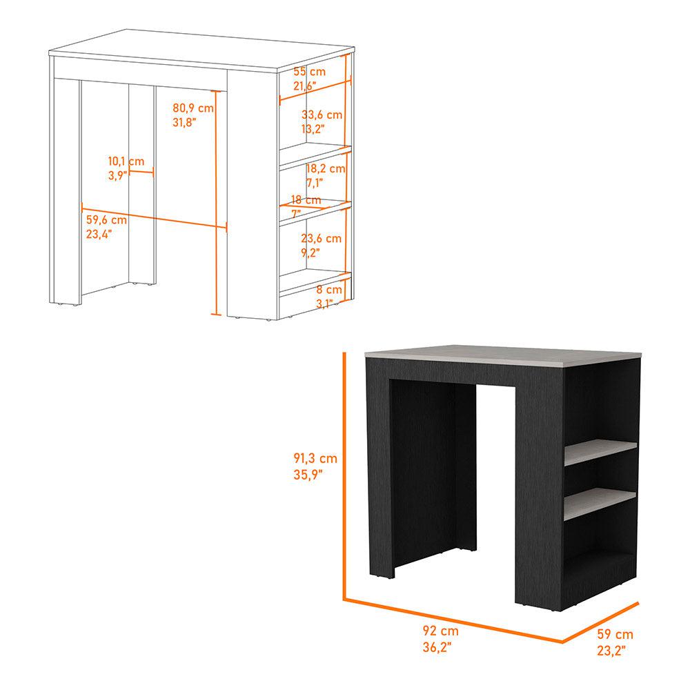 Harlan Kitchen Island, Counter Height Table Top with 3-Side Shelf. Picture 2