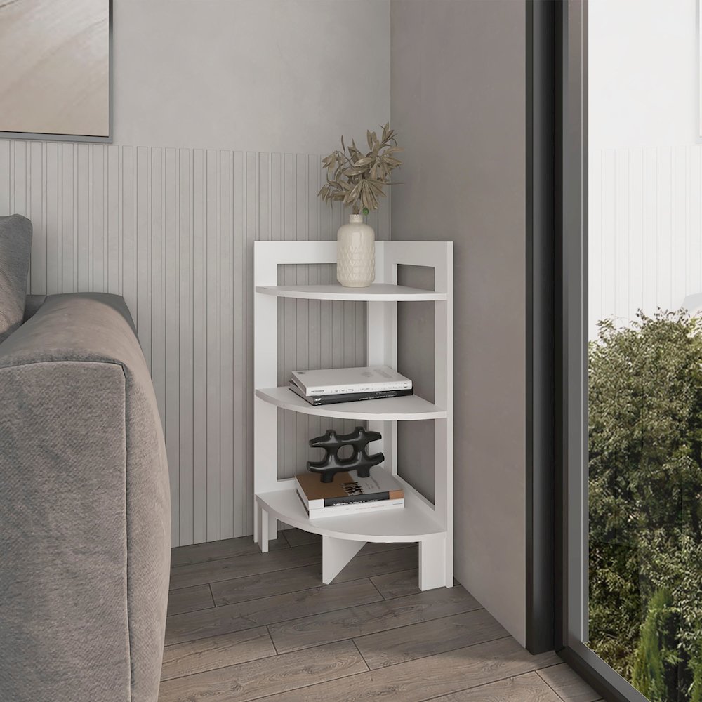 Gisela Corner Shelf With Three Shelves,White. Picture 5