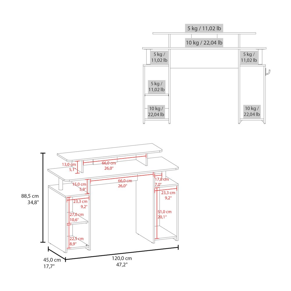 Lol Minimalist Gaming Desk with Elevated Monitor Shelf, Blue Accents. Picture 2
