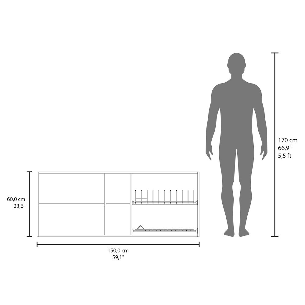 Wall Cabinet kitchen in Melamine wit 4 Doors  and Open Storage, Natural Oak. Picture 7
