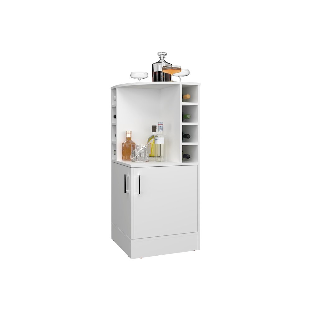 Toyei Corner Bar Cabinet with Bottle Rack, Open Shelves, and Hidden Storage. Picture 8