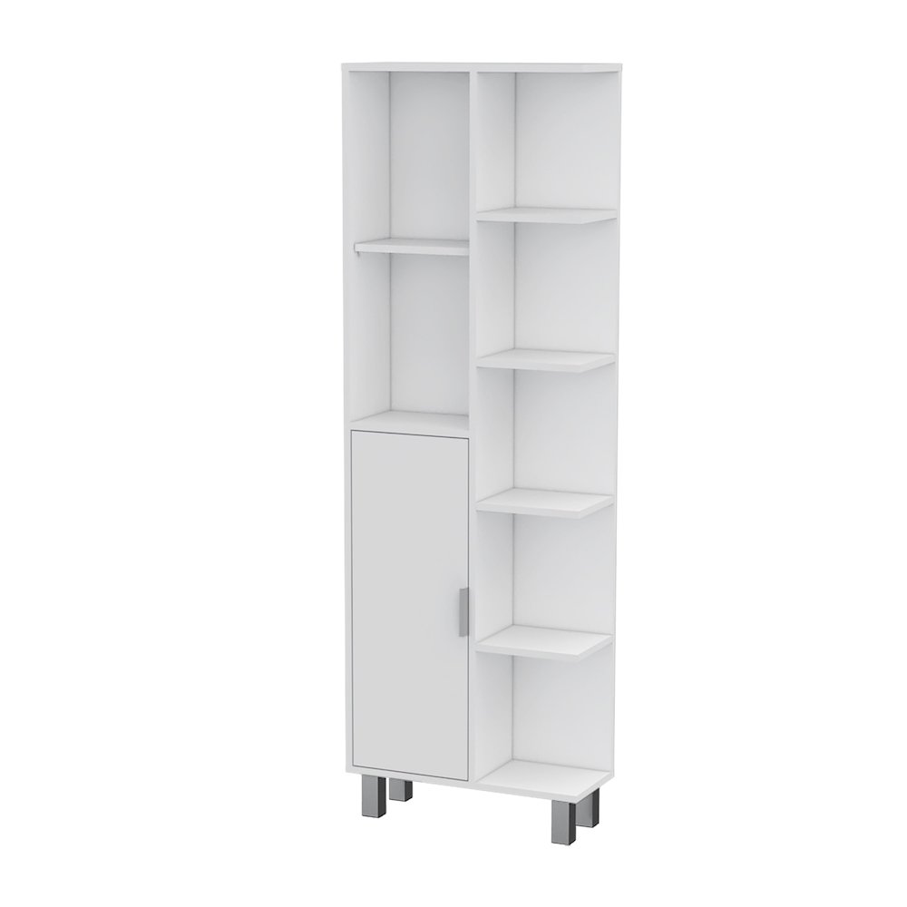 Quimby Linen Cabinet, with 1 door and 9 shelves, White. Picture 1