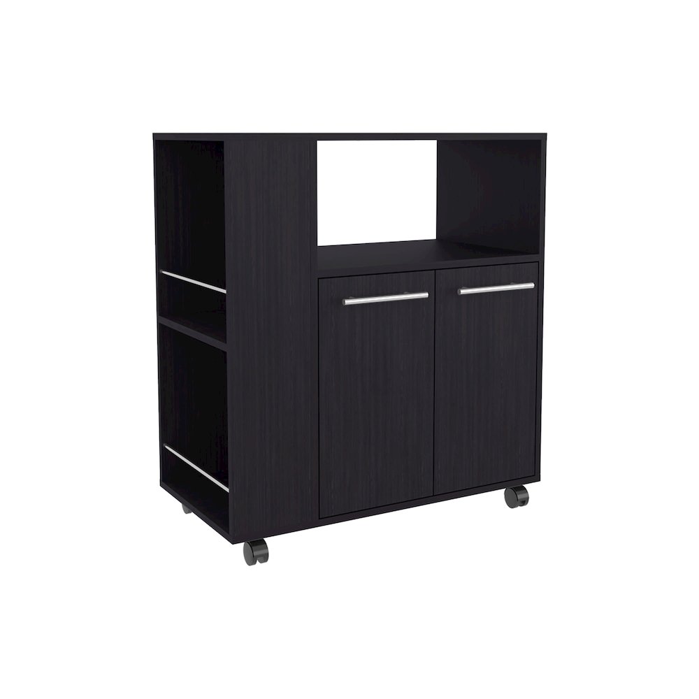 Kitchen Cart with Microwave Shelf, Open Storage, and Two-Door Cabinet, Wengue. Picture 1