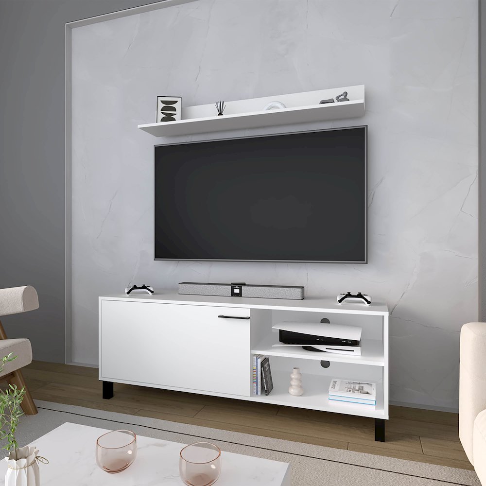 TV Stand 65" in melamine with Open Storage,pneumatic arms and 1 Door. Picture 4