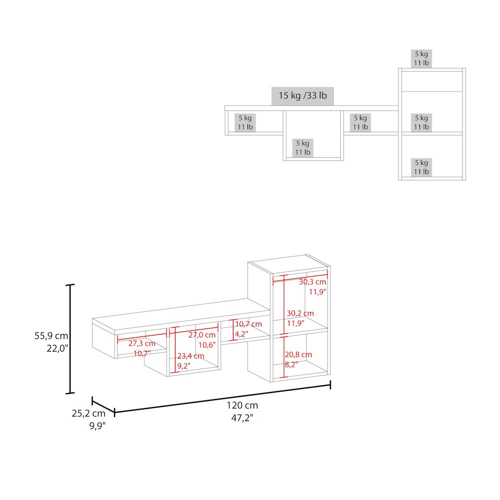 Globe Wall-Mounted Shelf Unit with 5 Shelves, White. Picture 2
