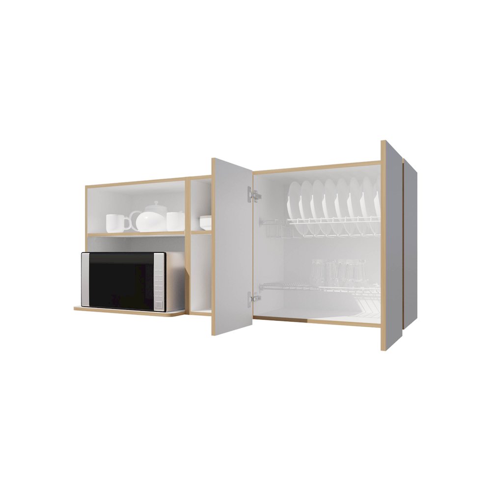 Wall-Mounted Kitchen Cabinet with Microwave Space, Open Shelves, Double Doors. Picture 5