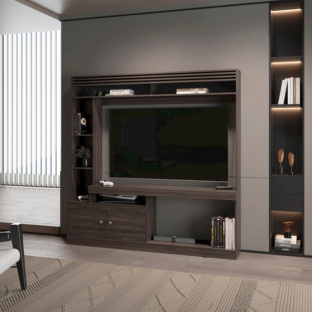 Rock House Entertainment Center with Two Doors and Open Storage, Stained Walnut. Picture 4