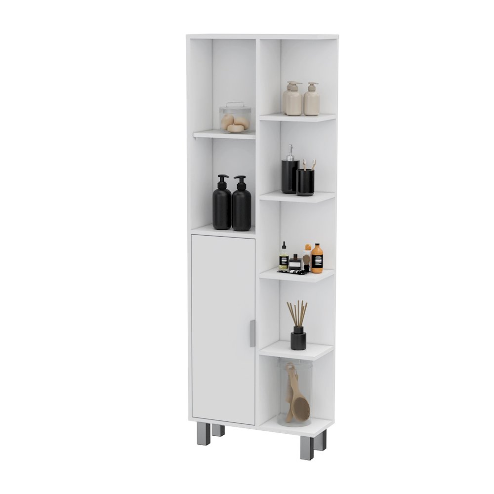 Quimby Linen Cabinet, with 1 door and 9 shelves, White. Picture 6