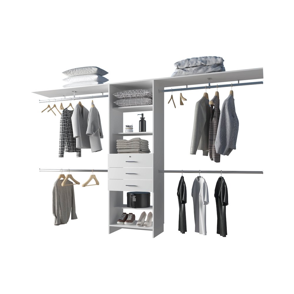 Modular Closet Organizer System with Hanging Rods, Shelves, and Drawers , White. Picture 8