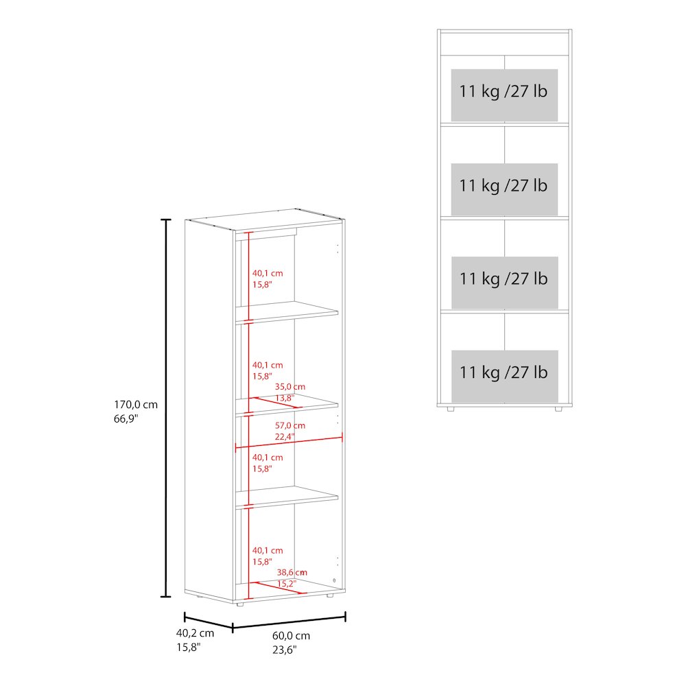 2-Door Wardrobe Cabinet, 4 Shelves, Vertical Storage, 66.9"H – Bedroom, White. Picture 6