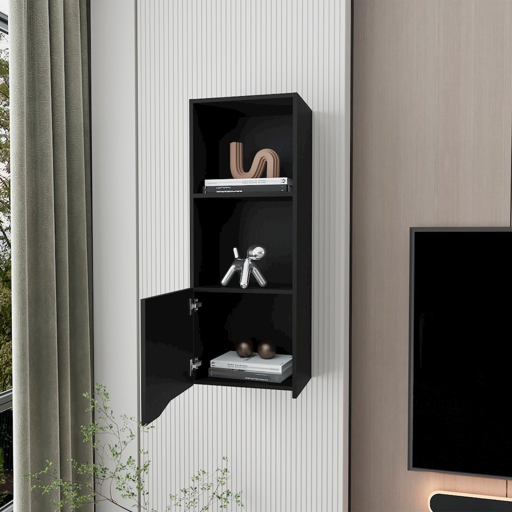 Pima Wall Cabinet in Melamine With One Door, Wenge. Picture 3