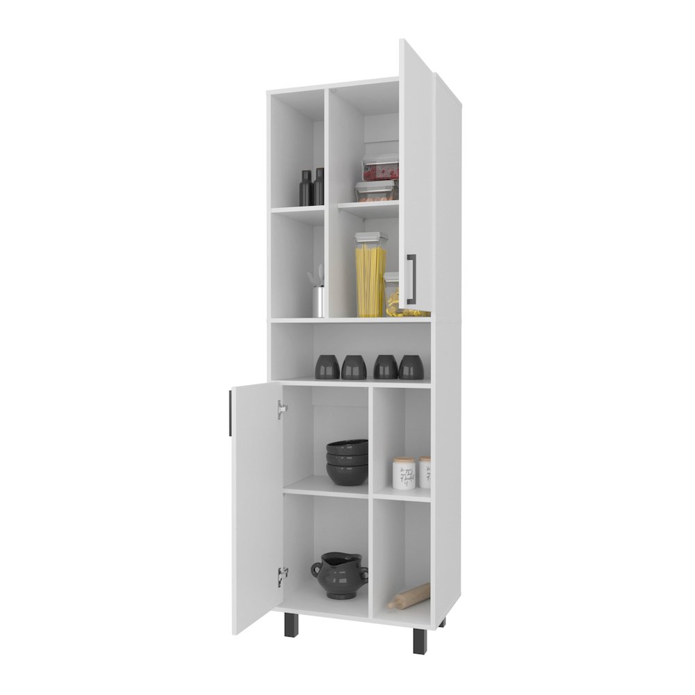 Buckshot Kitchen Pantry with Open Storage and 2 Doors,  White. Picture 8
