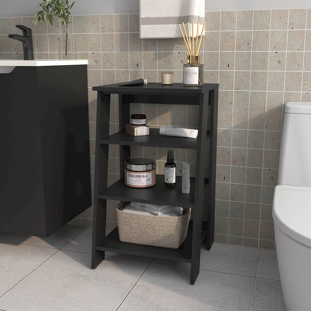 McNeal Freestanding Bathroom Shelf With Open Storage, Wenge. Picture 7