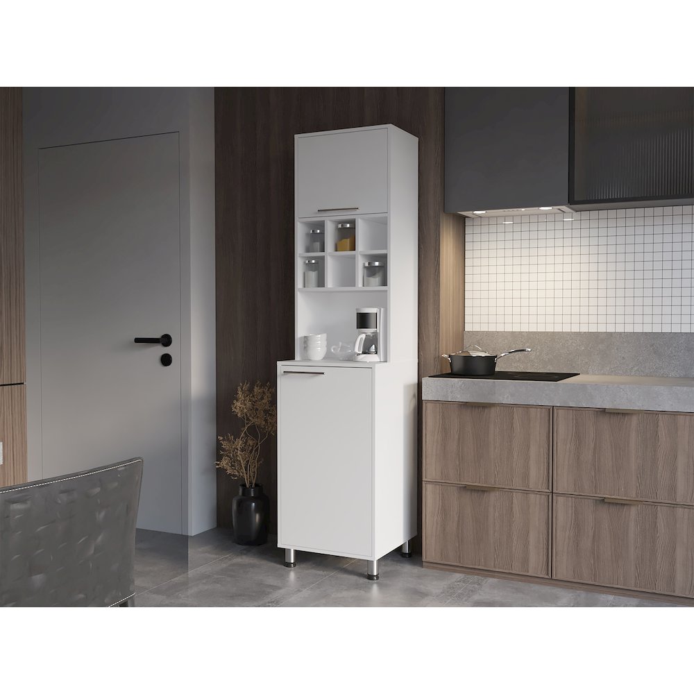 Rock Kitchen Pantry with Pneumatic Door, Open Storage, and Bottom Cabinet. Picture 4