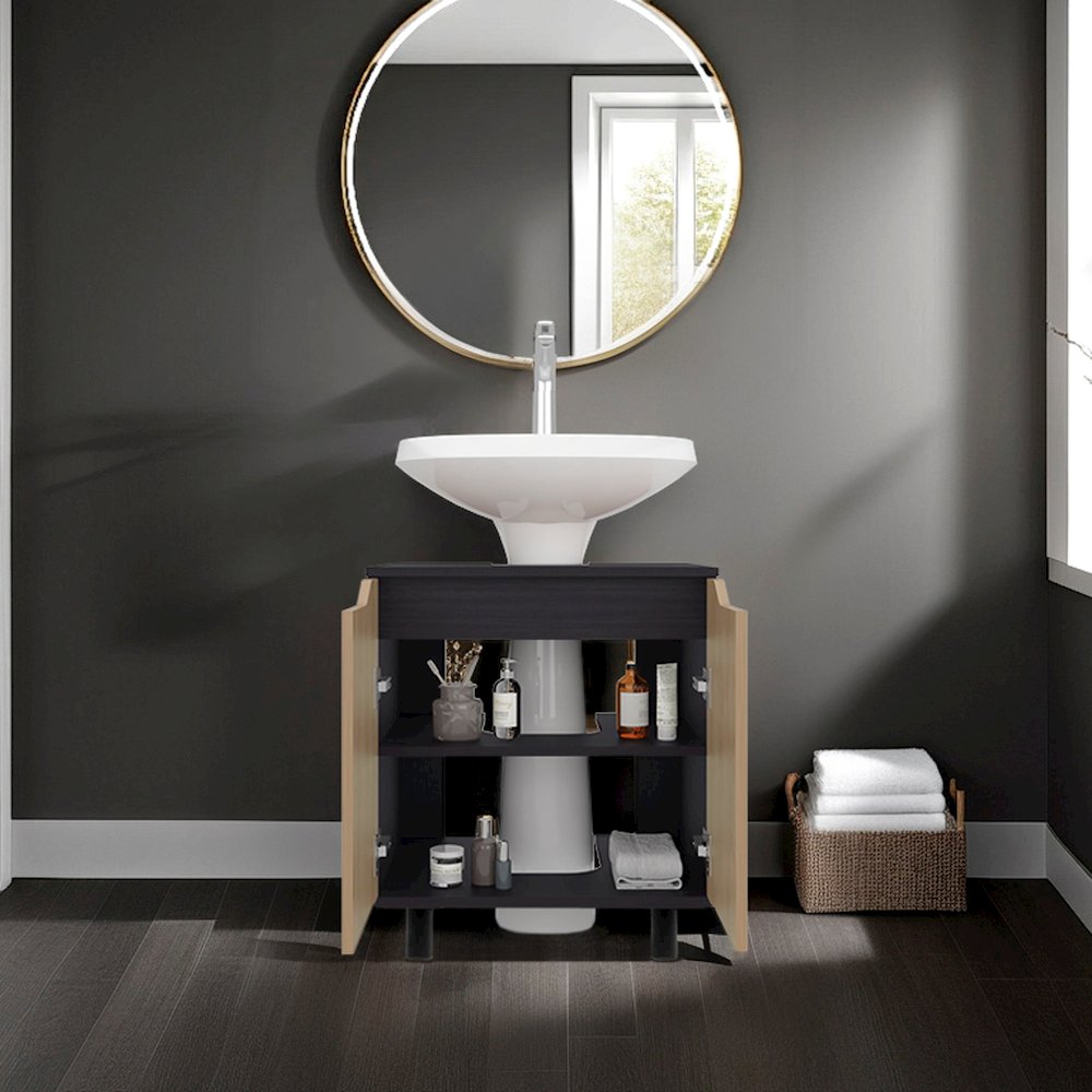 Under Sink Storage Cabinet with Double Doors, Adjustable Shelves. Picture 4
