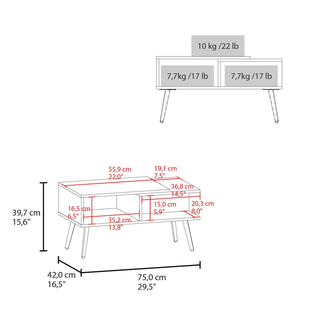 Hack Berry Coffee Table with Open Storage and Conical Legs , White + Natural Oak. Picture 2