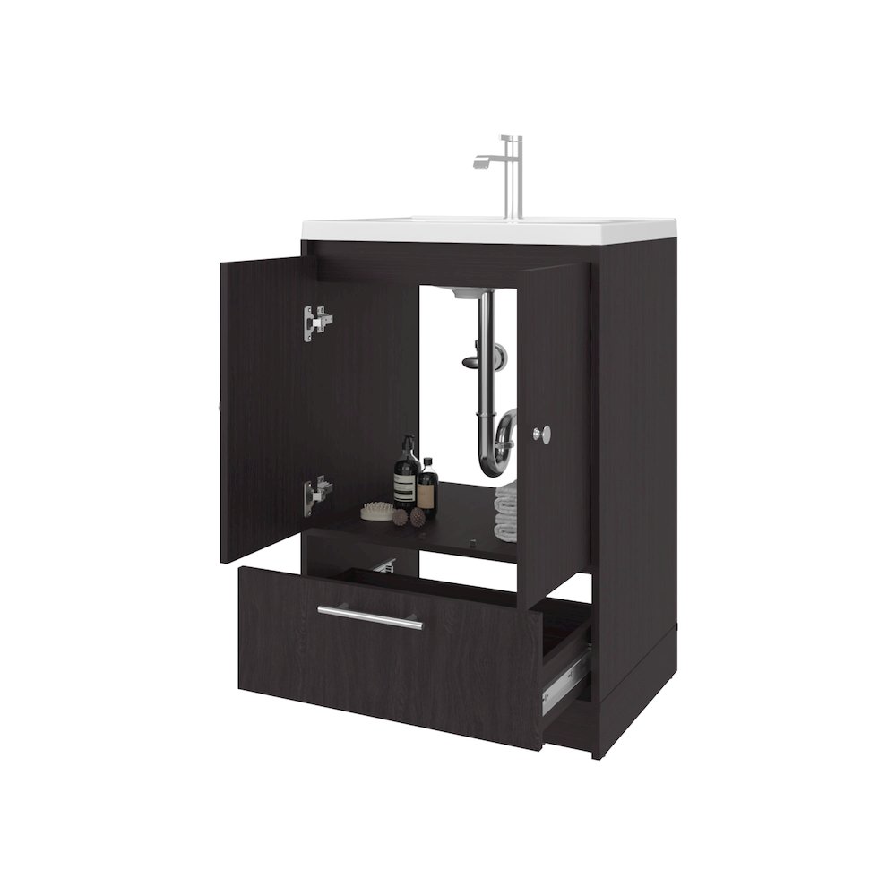Freestanding Bathroom Vanity with Sink, Two Doors and Bottom Drawer, Wengue. Picture 8