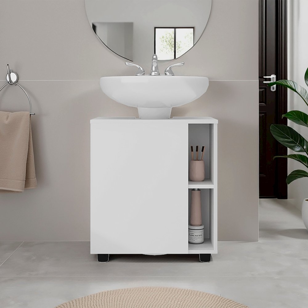 Under Pedestal Sink Cabinet, 1 Door, 5 Open Compartments, Melamine Finish,White. Picture 7