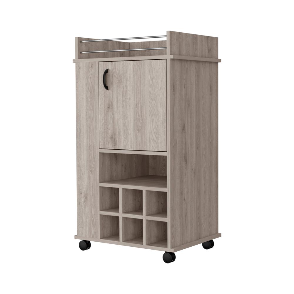 Farson Bar Cart with 2-Side Shelf, 6-Built In Wine Rack and Casters. Picture 1