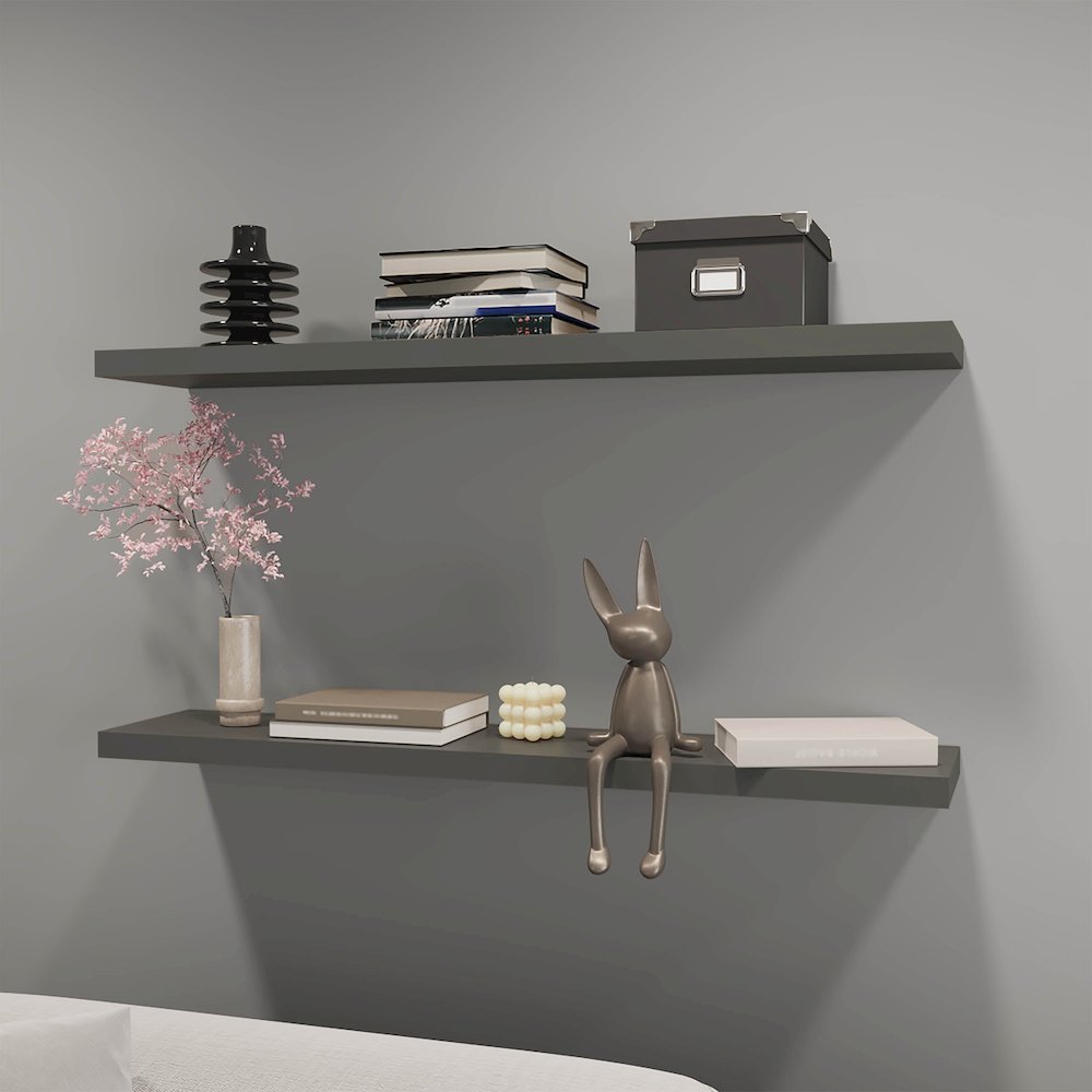 Greer Floating Shelf in Melamine x2, Grey. Picture 6