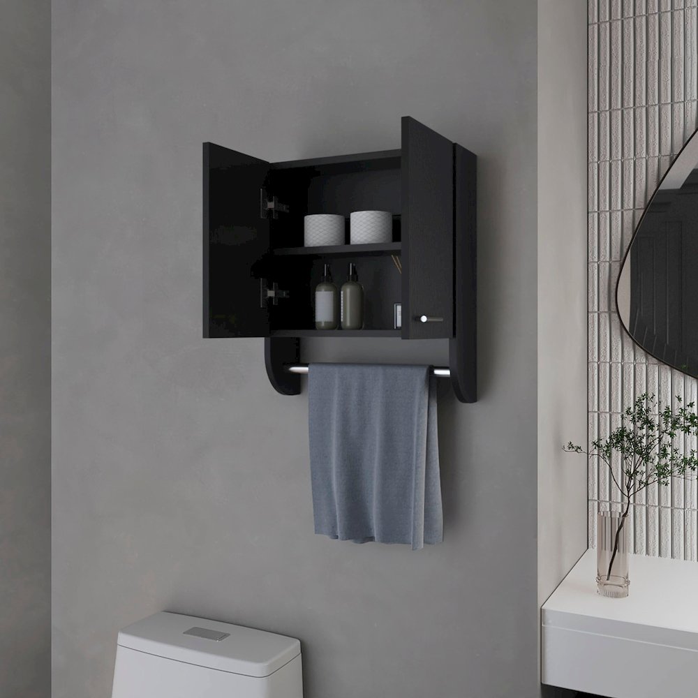 Goodyear Medicine Cabinet in Melamine With a Towel Bar, Wenge. Picture 3