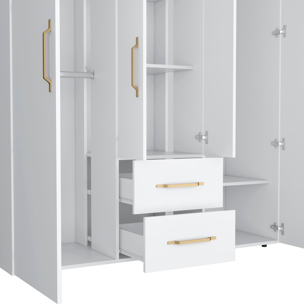 Boyden Wardrobe, All-in-One 2-Door Armoire with Central Storage ,White. Picture 7