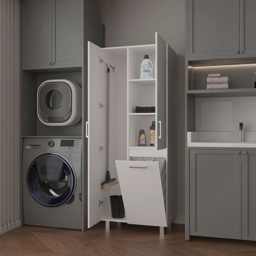 Modern Storage Cabinet with 2 Doors, 1 Drawer, and Metal Legs, White. Picture 3