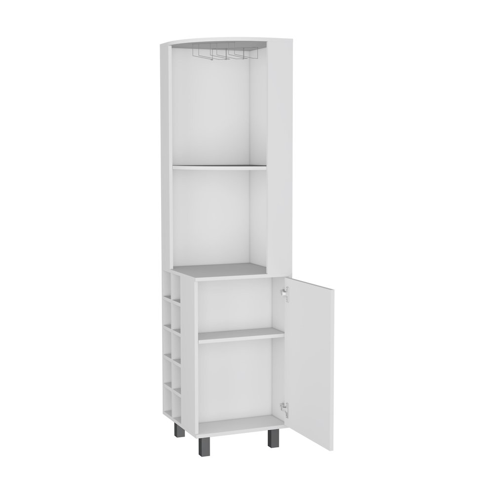 Leah Corner Bar cabinet with ample storage and wine rack, White. Picture 6