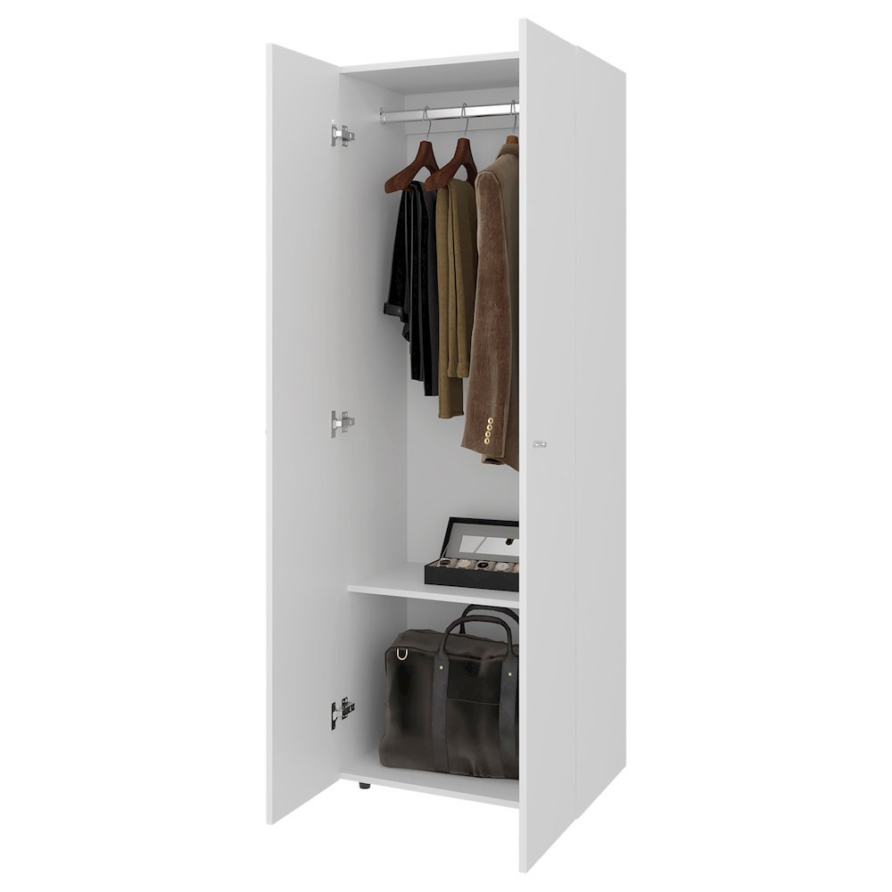 Basin  2-Door Tall Wardrobe Cabinet 66.9"H,  Bedroom, White. Picture 2