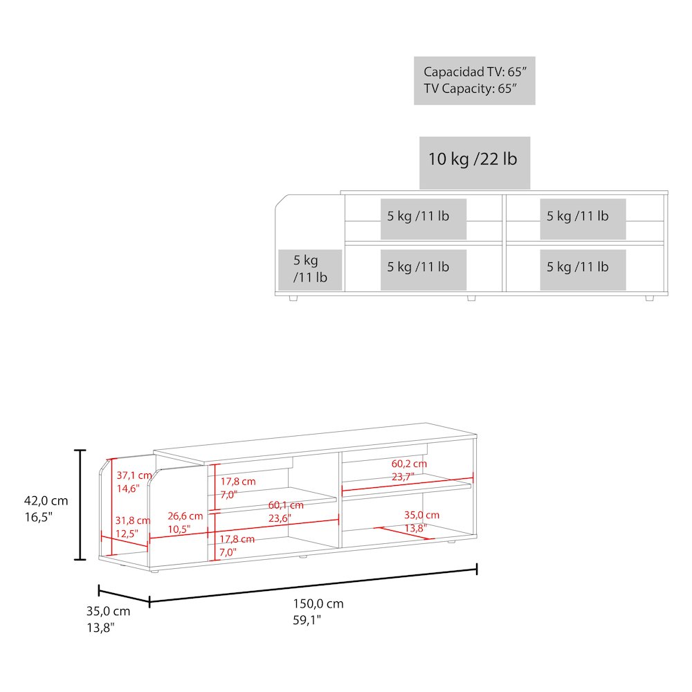 Modern TV Stand, Entertainment Console with Open Shelves, Navy blue. Picture 2