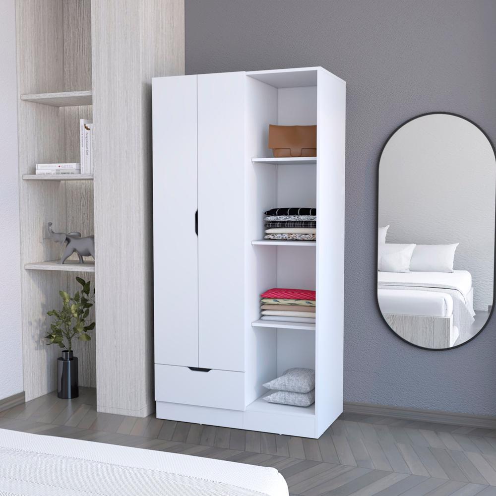 Redmond Armoire with Single Drawer, 4 Storage Shelves and Hanging Rod. Picture 4