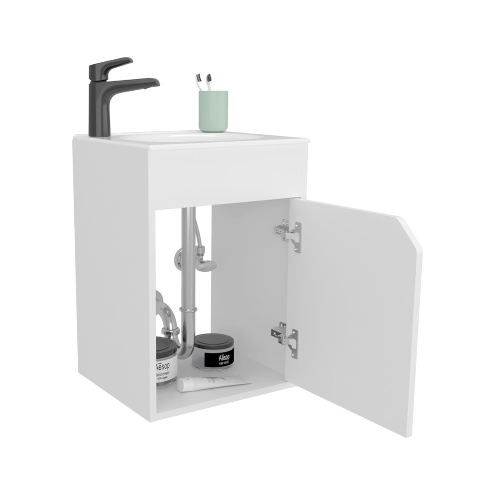 Nelson Bathroom Floating Vanity with a Door, White. Picture 8