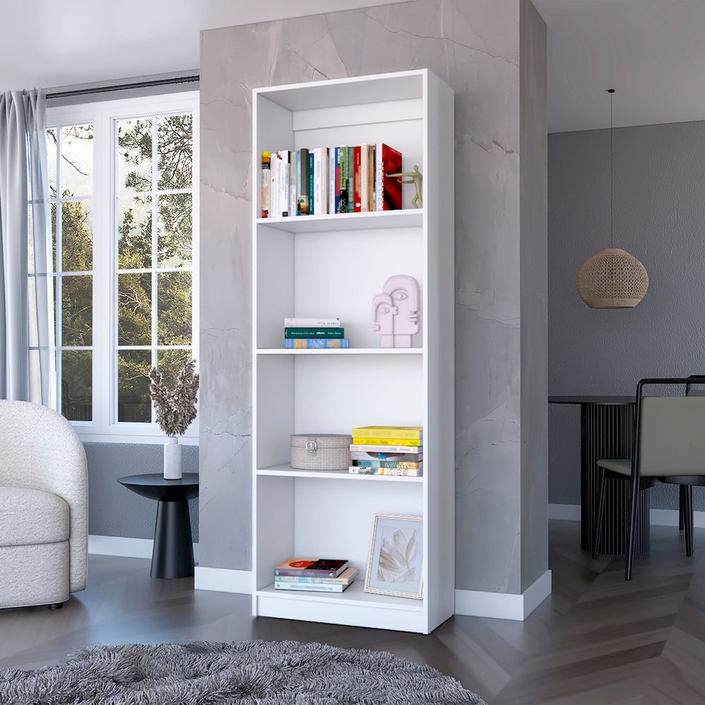 Sutton Bookcase with Tier Storage Shelves, White. Picture 4